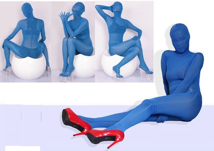 Women Men High Elastic 2 Zippers Full Bodystocking Silky Catsuit W/ hood gloves
