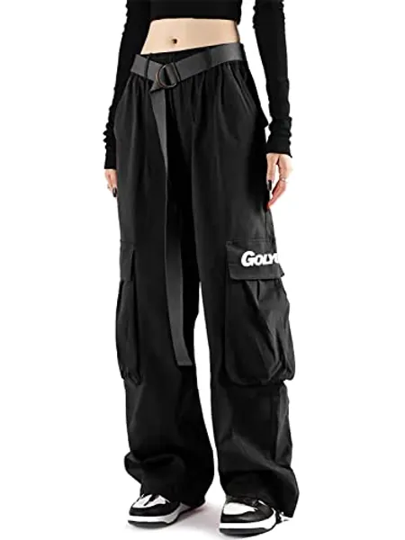 GOLYOY Cargohose Damen Baggy High Waist Jogginghose Techwear mit Mehreren Taschen Straight Wide Leg Hosen Damen Fashion Casual Sporthose Streetwear Hip Hop