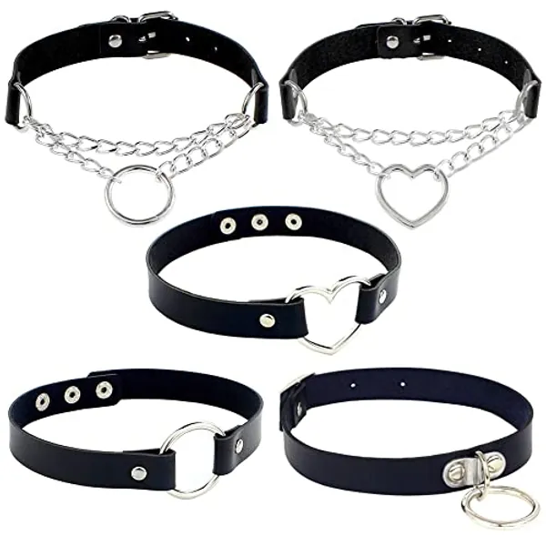 Xihuimay Frauen Gothic Choker PU Leder Halskette Set Punk Kette Leder Halsband Choker Spikes Halskette Rock Lederband Choker Kragen Cosplayer Herz Anhänger Nieten Choker Verstellbarer, Schwarz