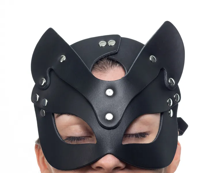 BDSM Cat Mask, "Mona" Black Leather Eye Mask, Sexy Kitty Costume Mask