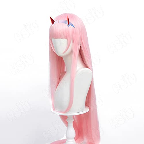 HSIU Zero Two Cosplay Wig Anime DARLING in the FRANXX 02 Cosplay Wigs Pink long hair Synthetic Hair+Free wig Cap Zero Two Wig (Wig and headwear) - Wig and headwear