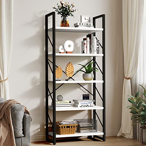 YITAHOME 5 Tiers Bookshelf, Classically Modern White Bookshelf, Book Rack, Storage Rack Shelves in Living Room/Home/Office, Books Holder Organizer for Books/Movies, White - 23.6"W x 62.2"H - White & Black