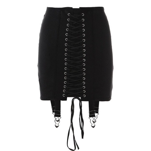 'Crypt' Black Alt Lace Up Skirt - Black / M