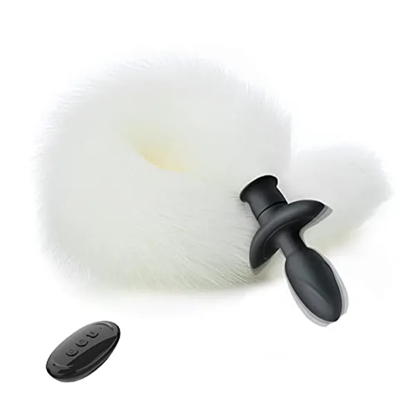 FST Vibrating Anal Foxtail Plug Remote Control Vibrator Butt Plug G-spot Stimulator Anal Sex Toy for Cosplay SM Games - White