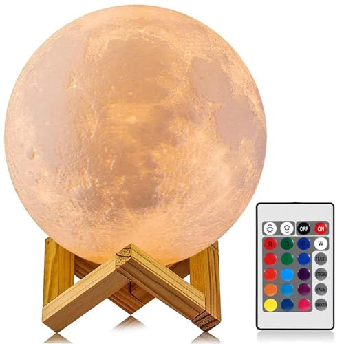 Moon Lamp, Xndryan 15CM 3D Printed Full Moon Lamp Moon Night Light with Touch & Remote Control, 16 Colors & 4 Levels Brightness LED Mood Lamp Moon Lights for Bedroom, Gifts for Her
