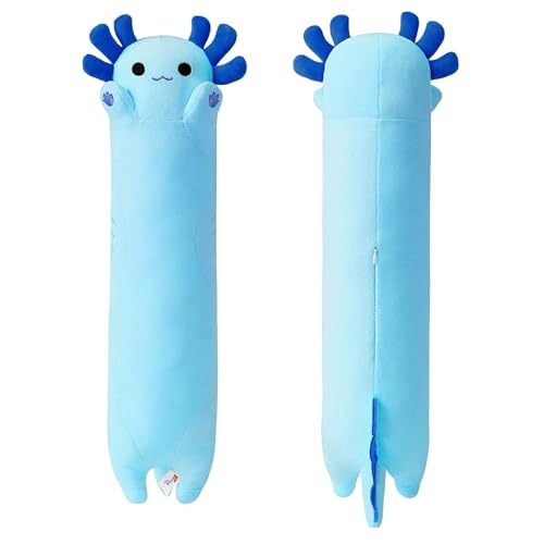 PEACH CAT Blue Long Axolotl Plush Pillow Toy Cute Axolotl Stuffed Animal for Girls and Boys 36" - Blue a - 36 inch