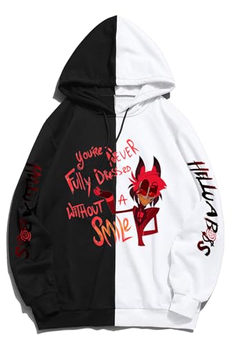 Yaxoiamz Adult Hazbin Hotel Costume Alastor Hooded 3D Printed Hoodie Shirt Color Matching Hoodie Pullover Sweatshirt - Large - Black 1