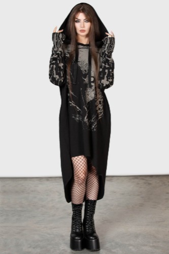 Cross The Bear Longline Hoodie | L / Black / 100% Cotton