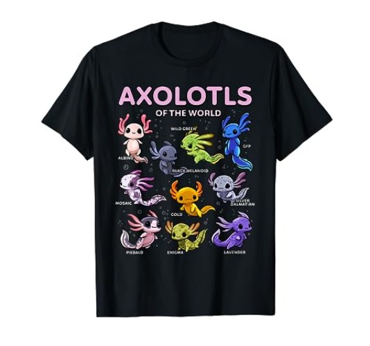 Axolotl Shirt Kawaii Axolotls of the World Axolotl Animals T-Shirt - Youth - Royal Blue - Large