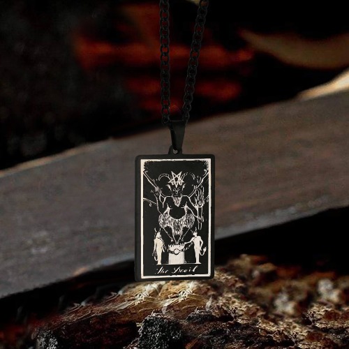 Major Arcana Tarot Stainless Steel Necklace | Black / The Devil ，XV