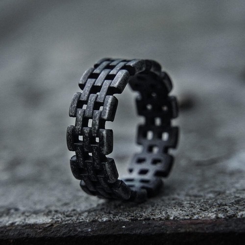Hollow Chain Stainless Steel Ring | Black / 10.5