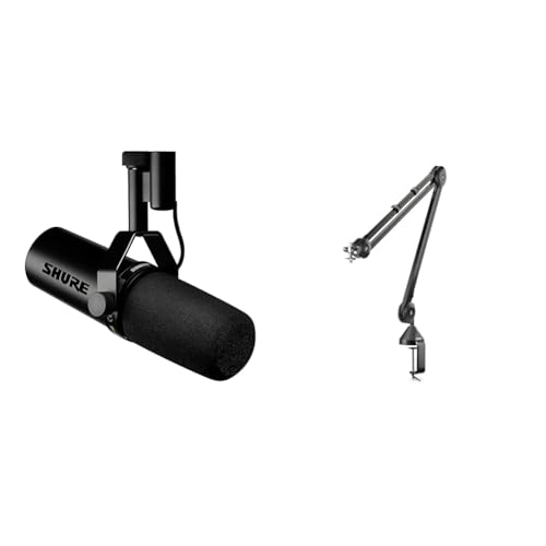 Shure SM7dB Dynamisches Sprach-und Gesangsmikrofon mit integriertem Vorverstärker & RØDE PSA1 Rundfunk-Gelenkarmstativ, Schwarz - SM7dB (Mit Integriertem Vorverstärker) - Bundle mit Gelenkarmstativ