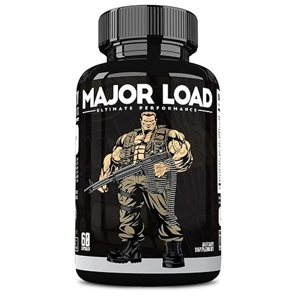 Major Load Testosterone Booster for Men - Testosterone Supplement with Horny Goat Weed, Maca Root, & Tribulus Terrestris - Tongkat Ali Men's Energy, Stamina & Strength - Test Booster 60 Capsules - 60 Count (Pack of 1) - Major Load