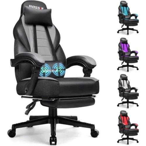 Massage-Enabled Dragon Racing Office Chair - Gray
