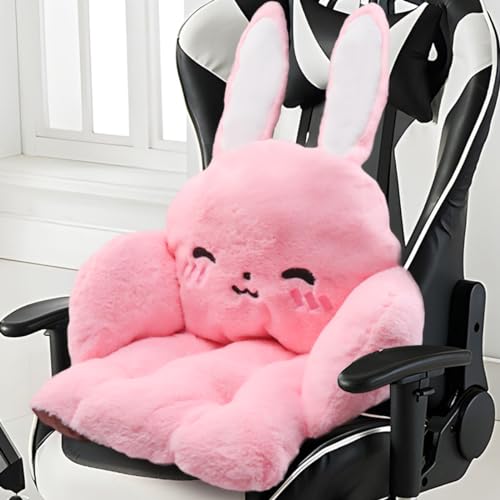 Cute Chair Cushion Rabbit Computer Gaming Seat Cushion Soft Chair Pads Kawaii Chair Plush Pillow with Backrest Non-Slip for Gamer Home Decor - Pink Rabbit - 21.6"x15.7"x19.6"