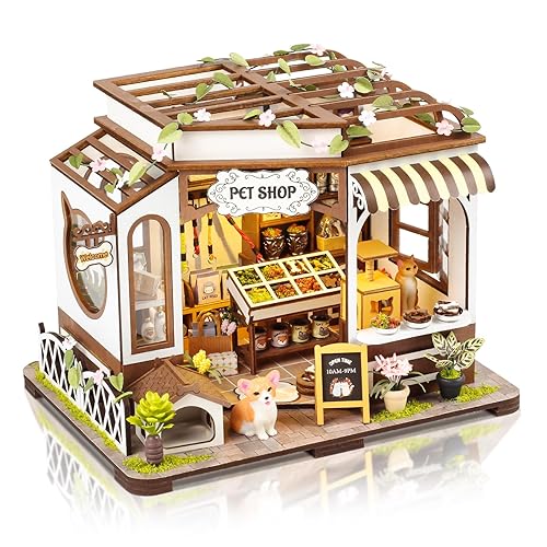 Cuteefun DIY Miniature House Kits, DIY Miniature Dollhouse Kit with Furniture, Tiny House Kits 1:24 Scale, Creative DIY Crafts for Adults Teen, Christmas Birthday Gifts (Pet Shop) - Pet Shop