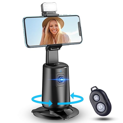 Auto Face Tracking Tripod 360° Rotating Auto Tracking Phone Stand, No App, Phone Camera Stand with Remote and Gesture Control, Rechargeable Smart Shooting Stand for Live Video Recording Tiktok（Black） - Black