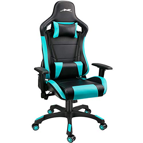 Leopard Gaming Chair, High Back PU Leather Office Chair, Adjustable Video Gaming Chairs, Swivel Racing Chair with Adjustable Armrest (Black/Light Blue) - Black/Light Blue