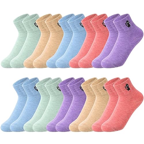 Eurzom 10 Pairs Socks Elastic Ankle Length Cotton Socks Aesthetic Socks Cute Socks Lightweight Low Cut Socks for Women Girl - One Size - Black Cat