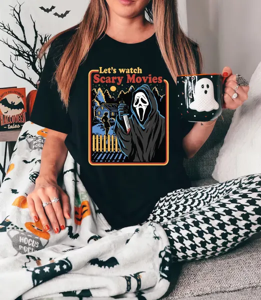 Let's Watch Scary Movies T-shirt, Movie Shirt, Scary Halloween Shirt, Retro Movies Shirt, Spooky Shirt, Funny Halloween Shirt, Boo Shirt