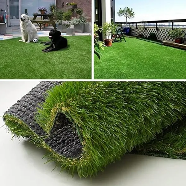 SHNOSU Artificial Grass Turf Rug 5FTX8FT Indoor Outdoor, 1.38" Pile Height Realistic Fake Grass with Drain Holes Astro Turf for Patio Garden Lawn Landscape Balcony