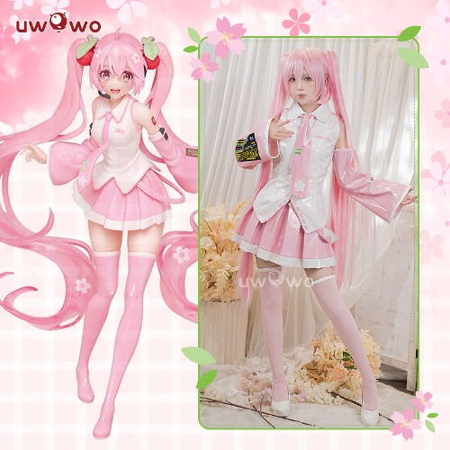 Uwowo Vocaloid Sakura Hatsune Miku Classic Pink Dress Cosplay Costume - XL