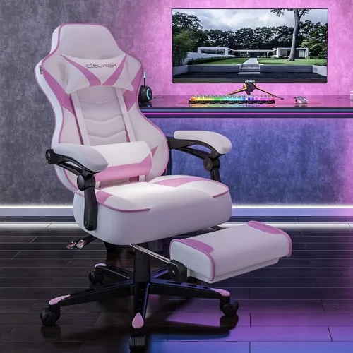 Gaming Chair Ergonomic Office Chair Video Game Chairs with Lumbar Support Armrest Headrest Footrest Racing Desk Chair for Adult,Pink - Pink
