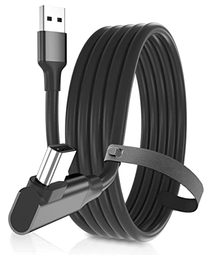 Basesailor Link Cable 16.5FT,USB A 3.0 to Type C 5Gbps VR Charging Charger Cord,Right-Angled USBC Connector Virtual Reality Headset PC Computer Gaming Wire Compatible with Oculus Meta Quest Pro 1 2,16 - Black