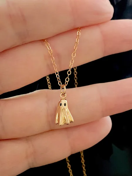14kt Gold Filled Ghost Necklace. Ghost Jewelry, Halloween Gift, Apparition Jewelry, Spirit Jewelry, Spooky Jewelry, CHAIN CHOICES