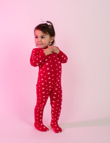 Baby Footed Hearts Pajamas - hearts-red-pink / 6-12 Months