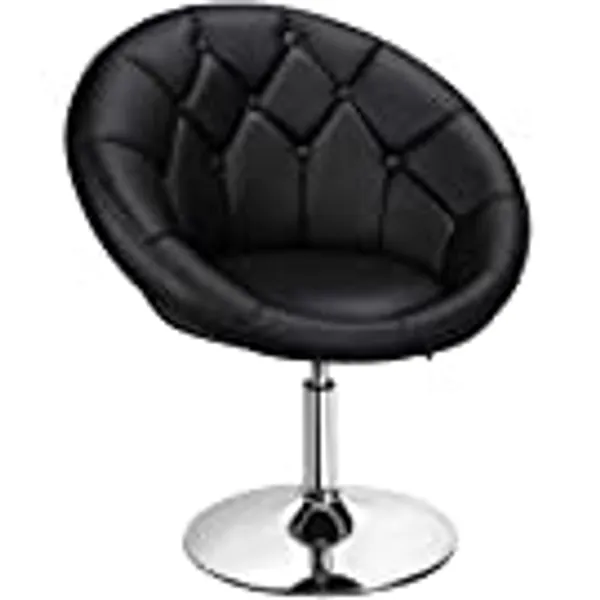 Yaheetech Round Tufted Back Chair Contemporary Height Adjustable Vanity Chair 360° Swivel Accent Chair Living Room Chair Modern Look, Black