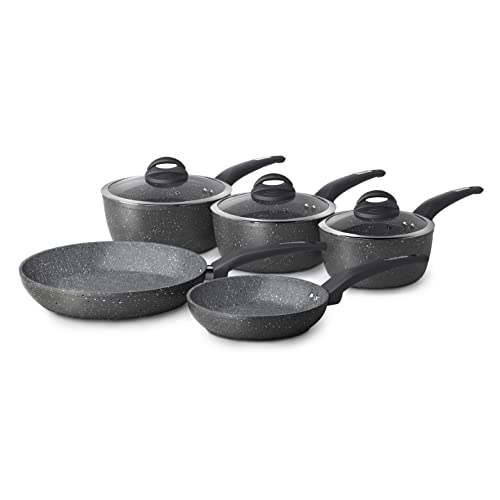 Tower Cerastone T81276 Forged 5 Piece Pan Set with Non-Stick Coating and Soft Touch Handles, 18/20/22 cm Saucepans and 20/28 cm Frying Pans, Graphite - 5-Piece - Pan Set - Single