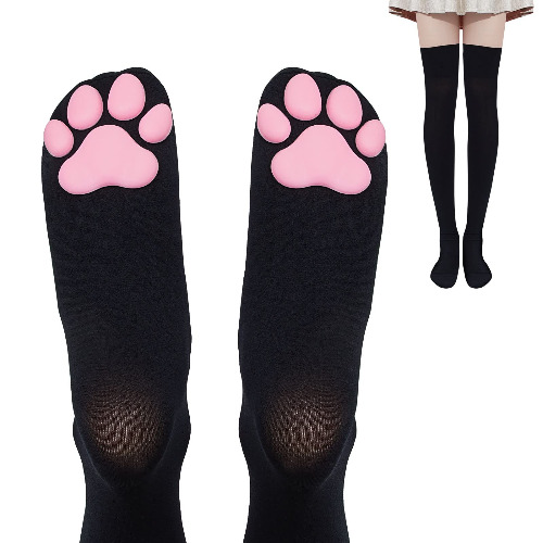 Geyoga Cat Paw Pad Socks Thigh High Pink Cute 3D Kitten Claw Stockings for Girls Women Cat Cosplay