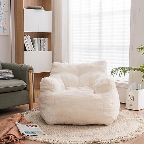 Recaceik Bean Bag Chairs, Tufted Soft Stuffed with Filler, Fluffy and Lazy Sofa, Imperial Lounger Giant Chair for Bedroom, Living Room, White - White