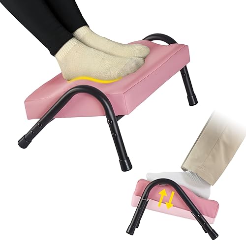 FUSLITE Foot Rest for Under Desk at Work,Ergonomic Foot Rest for Office Use,Comfortable Foot Stool with Adjustable Heights,Relieving Pain in Lower Back, Hip, Knee(Pink) - Leather Pink