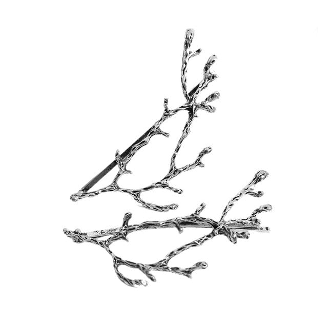 2pcs Silver gothic witchy tree branch hair clip