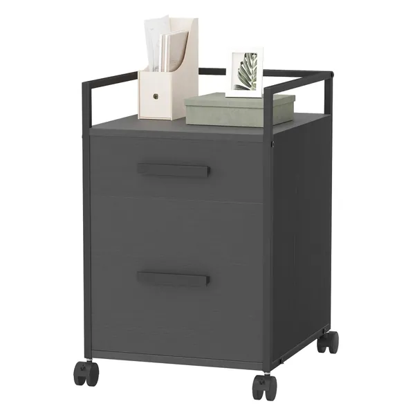 FEZIBO 2-Drawer Rolling File Cabinet for Home Office, Under Desk Filing Cabinet for Letter Size, A4 Documents, Wooden Storage Cabinet, Deep Black