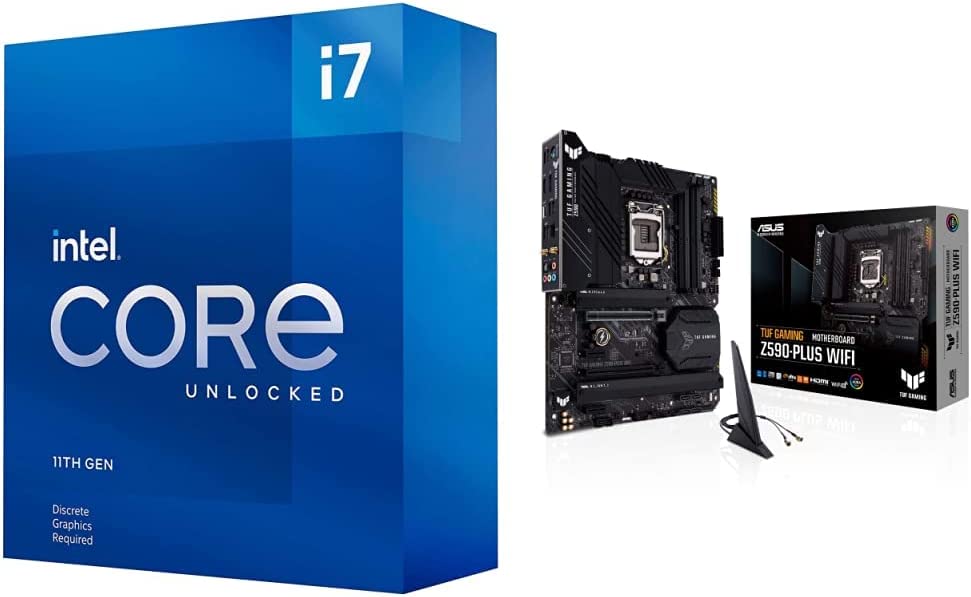 Intel® Core™ i7-11700KF Desktop Processor 8 Cores up to 5.0 GHz Unlocked LGA1200 (Intel® 500 Series & Select 400 Series Chipset) 125W w/ASUS TUF Gaming Z590-Plus WiFi 6 LGA 1200 Motherboard - CPU + ASUS Motherboard