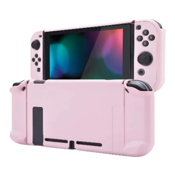 eXtremeRate Back Cover for Nintendo Switch Console, NS Joycon Handheld Separable Protector Hard Shell, Soft Touch Dockable Protective Case for Nintendo Switch - Cherry Blossoms Pink