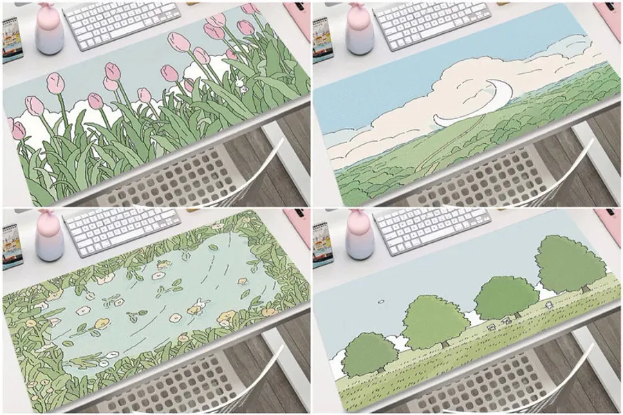 Flower Plant Sky Kawaii Cartoon Animal Green Mouse Pad Cute Computer Keyboard Desk Mat Large Gamer Mousepad Gaming Laptop Office Accessories