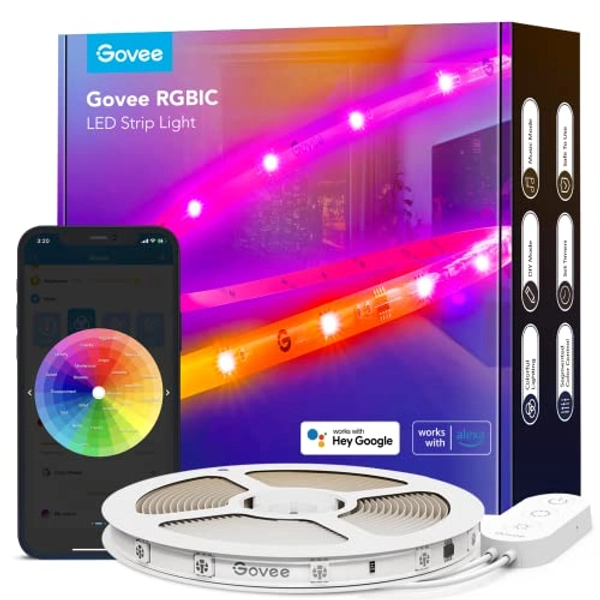 Govee RGBIC LED Strip Lights, 16.4ft WiFi LED Lights Work with Alexa and Google Assistant, Smart LED Strips App Control, DIY, Music Sync, Color Changing LED Lights for Bedroom, TV, Indoor, Christmas