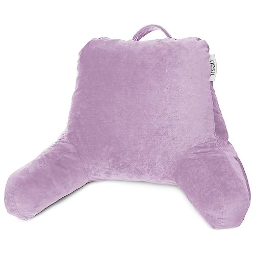 Nestl Memory Foam Reading Pillow with Backrest, Arms and Pockets Lavender Purple Small Small
