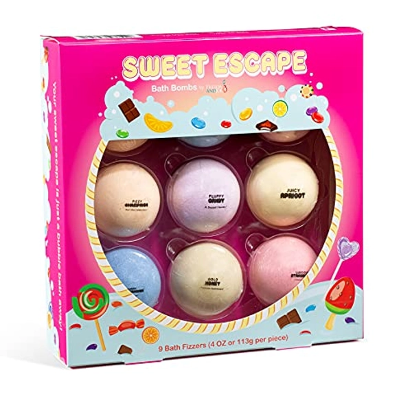 Happy Day Fizzers Aromatherapy 9 Pcs Large Bath Bomb Gift Set for Women – Relaxing Aromatherapy Home Spa Birthday Christmas Gifts for Mom (Sweet Escape)