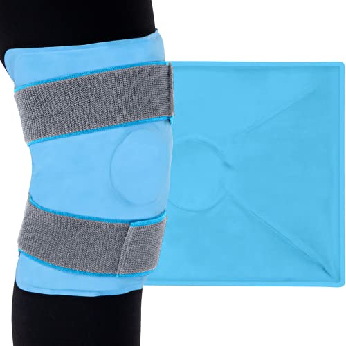 Vive Knee Ice Pack Dual Strap - Reusable Gel for Hot and Cold Therapy - Wrap Around Entire Joint After Replacement Surgery Or Injury - Cooling Compression for Pain and Swelling - Men, Women (Blue) - Blue