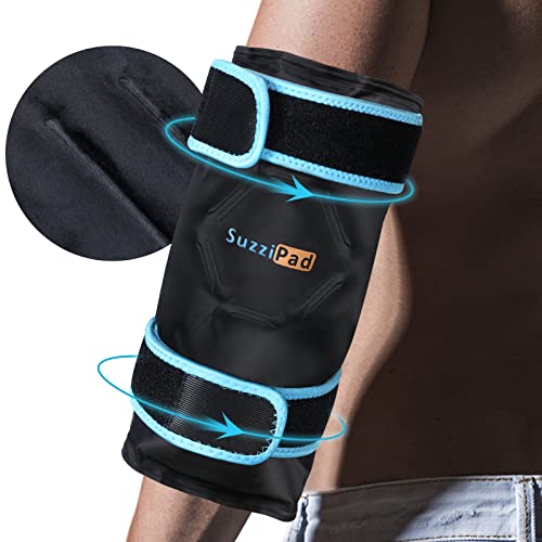 SUZZIPAD Elbow Ice Pack for Tendonitis and Tennis Elbow, Wearable Ice Elbow Wrap with Cold Compress, Pain Relief for Forearm, Tennis Elbow, Golfers Elbow, Bursitis and Sport Injuries - Black