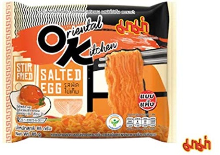 4 Packages Instant Noodles Oriental Kitchen (MAMA OK) Stir Fried Salted Egg Flavour / Product of Thailand - 2.99 Ounce (Pack of 4)