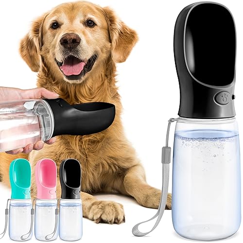 MalsiPree Dog Water Bottle, Lightweight, Leak Proof Portable Puppy Water Dispenser with Drinking Feeder for Pets Outdoor Walking, Hiking, Travel (19OZ, Black) - 19oz - Black
