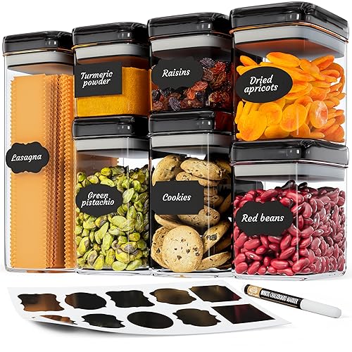 Chef's Path Airtight Food Storage Containers Set for Home Organization - 7 Piece Largest Flip Lock Set w/more Capacity - BPA Free Plastic Dry Food Storage Containers with Lids - Jet Black - Extra Volume