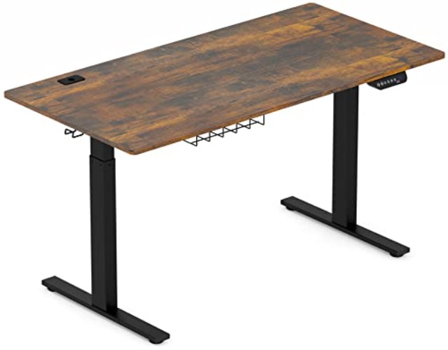SHW 55-Inch Large Electric Height Adjustable Standing Desk, 55 x 28 Inches, Rustic Brown - 55-Inch - Rustic Brown