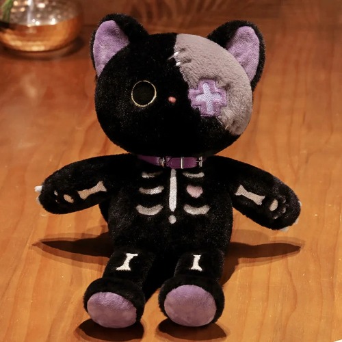 Kawaii Black/White Skeleton Cat Plushie - Black / 39cm